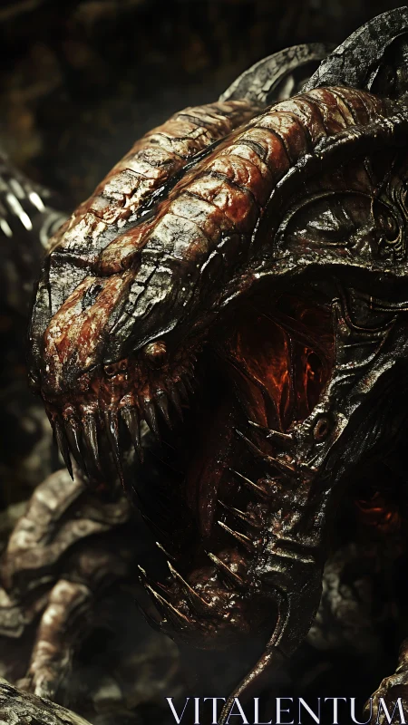 Macro 3D render of infernal chitinous beast with exposed jaws