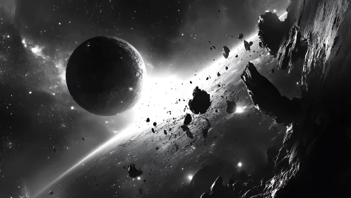 Planet with dense asteroid field crosses bright stellar light