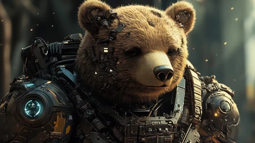 Cybernetic bear integrated into advanced exoskeleton system.