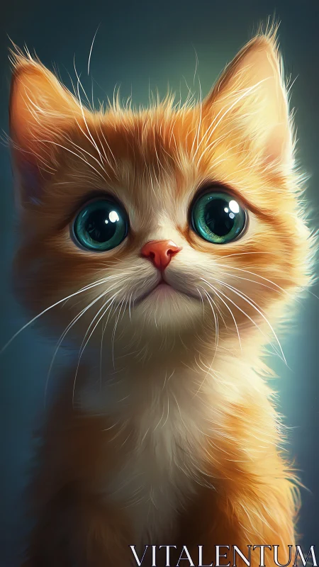 Emerald-Eyed Ginger Cat in Digital Reverie.