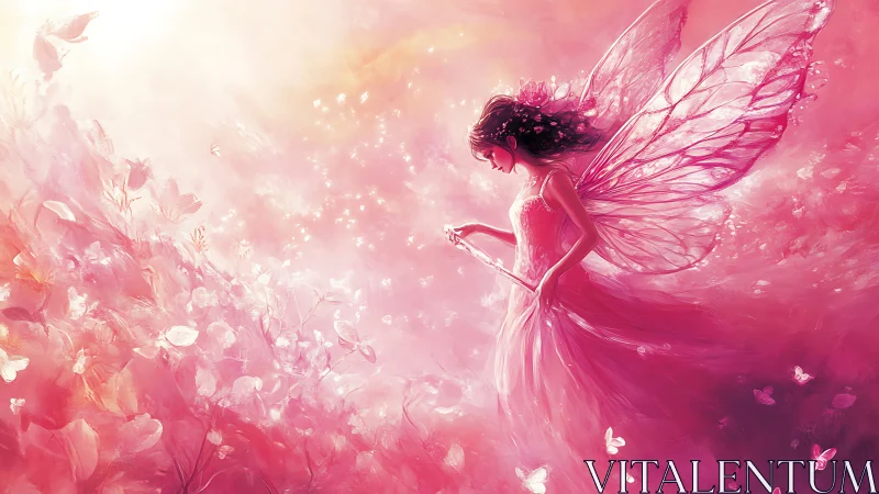 Blush-winged twilight fairy drifting through petal storms.