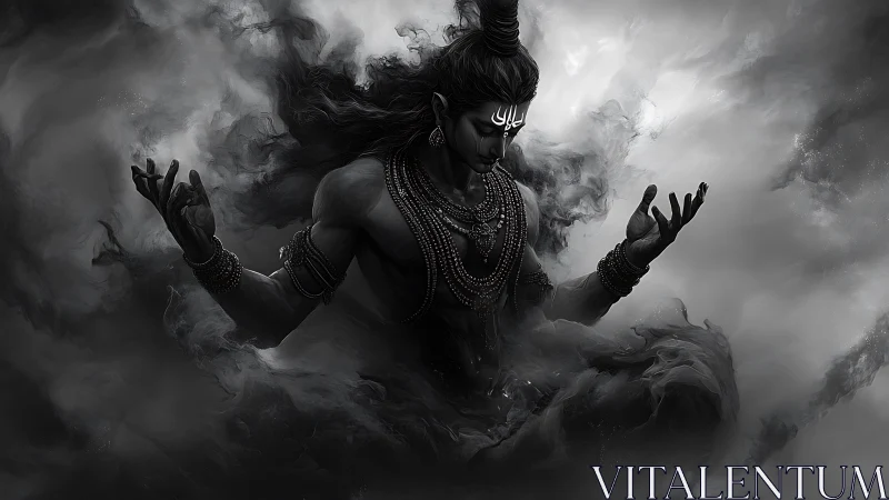 Monochrome digital figure in meditative seated posture