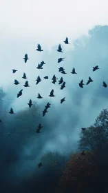 Murmur of midnight crows drifting through emerald fog.