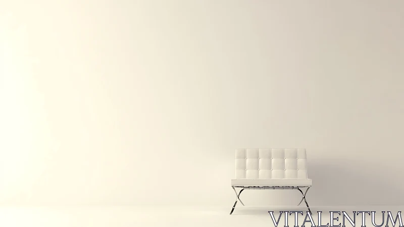 White modern bench stands against large blank beige wall