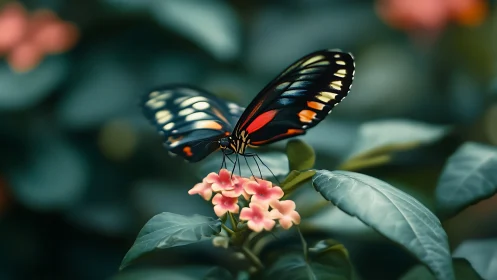 Photorealistic butterfly macro on soft bokeh garden backdrop.