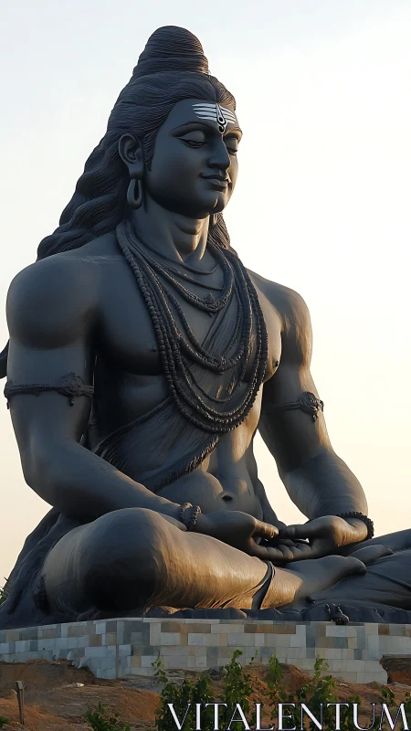 Massive seated Shiva statue in meditative outdoor setting.