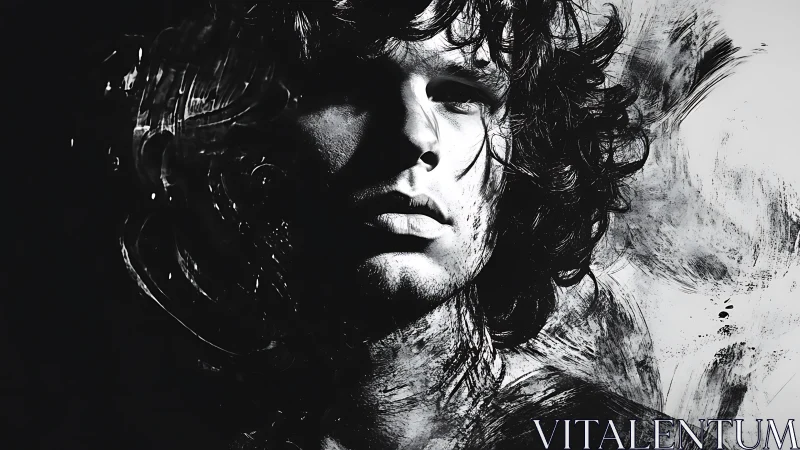 Monochrome male portrait with expressive paint strokes.