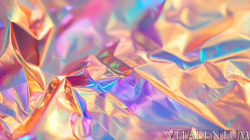 Iridescent folded foil surface in prismatic gradient hues.