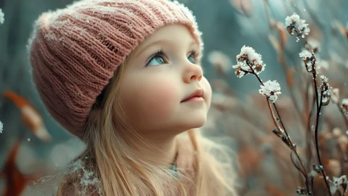 Wonder Discovered: Young Explorer Gazes Skyward Through Frosted Winter