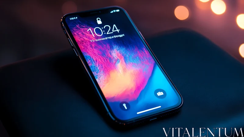 Black Smartphone with Vibrant Gradient Lock Screen Display
