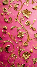 Golden floral scrollwork curls across vivid pink dreams