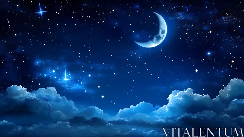 Moonlit cloud kingdom under a jeweled midnight sky.