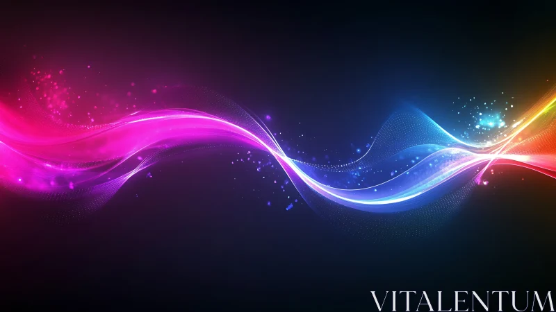 Radiant neon light waves stream across a cosmic backdrop.