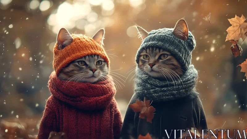 Anthropomorphic Cats in Autumn Knitwear: Digital Illustration.