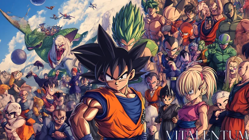 Ensemble anime key art with dynamic heroic central composition.