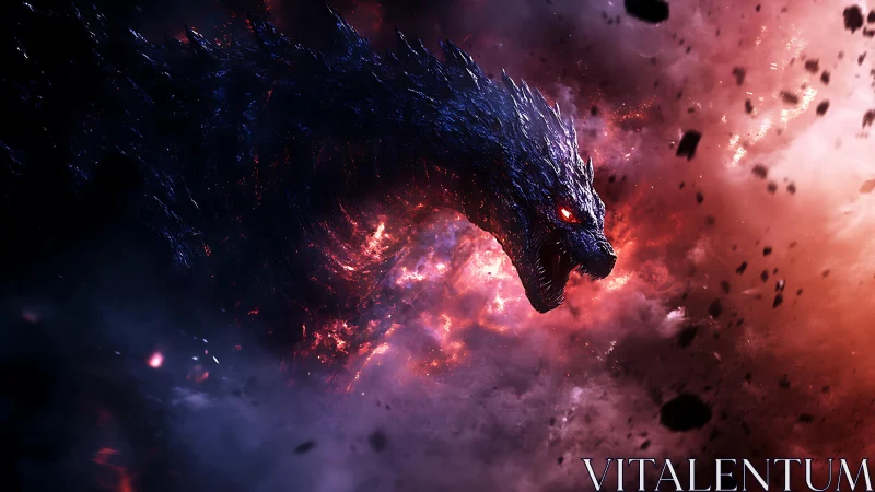 Cosmic dragon erupts from nebula in blazing scarlet fury