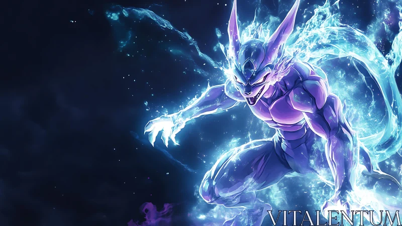Purple anthropomorphic creature is surrounded by luminous energy