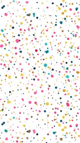 Colorful scattered confetti dots on clean white background.