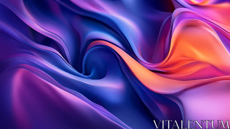 Iridescent fluid ribbons in violet, blue and molten orange.