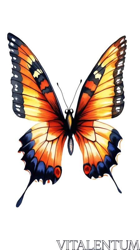 Orange and blue butterfly watercolor illustration image.