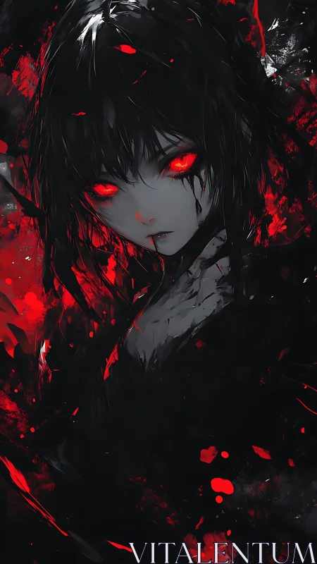 Ember‑Eyed Shadow Girl in a Storm of Crimson Shards.