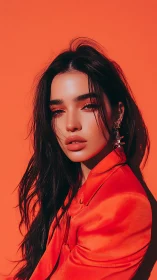 High-saturation portrait with monochrome orange palette and soft focus