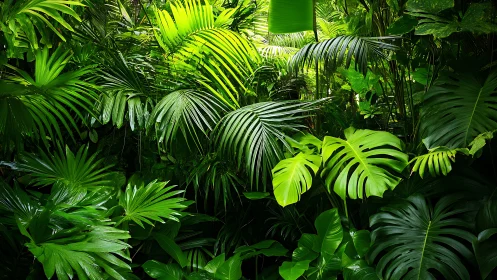 Emerald jungle canopy where wild palm fronds whisper quietly.
