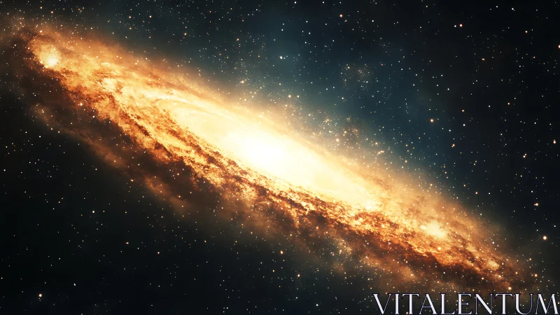 Spiral galaxy glows with radiant golden stellar core.