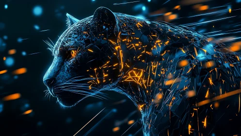 Digital Panther with Glowing Neon Energy Surge