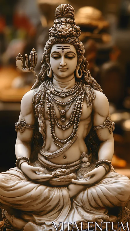 Serene Shiva statue sits in peaceful meditation and quiet grace
