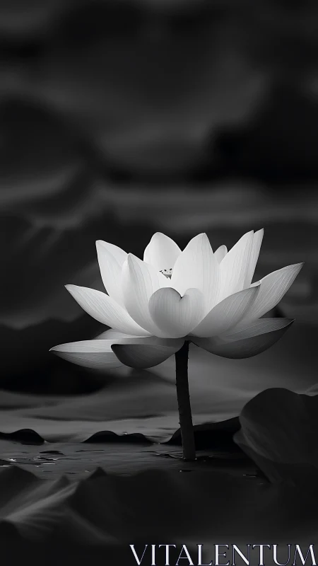 Monochrome lotus bloom with shallow depth and soft bokeh field
