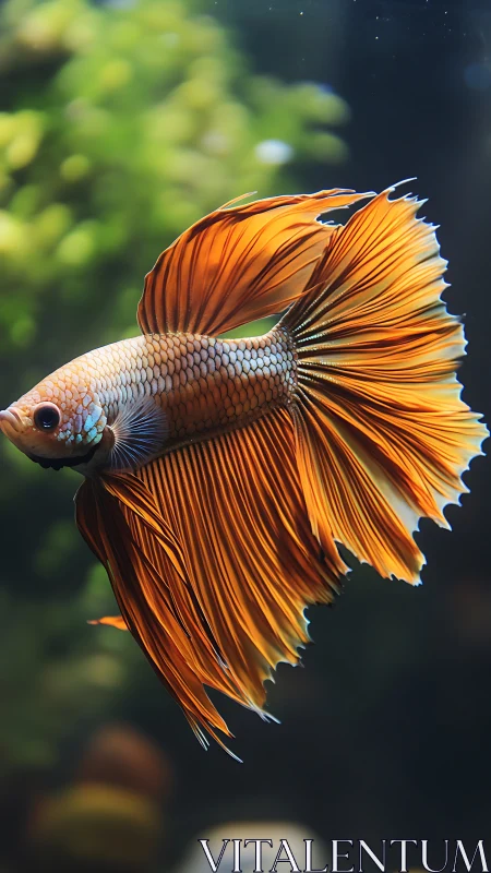 Macro portrait isolates vibrant betta fish with flowing fins