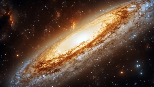 Spiral galaxy core blazing through dense starfield.