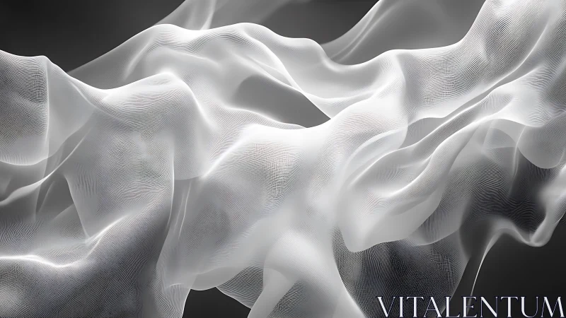 Ethereal white mesh waves drift across a dark void