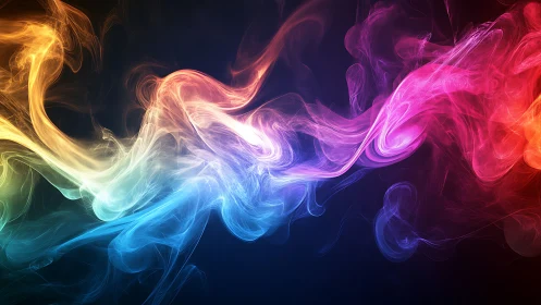 Digital painting of prismatic smoke waves on dark ground.