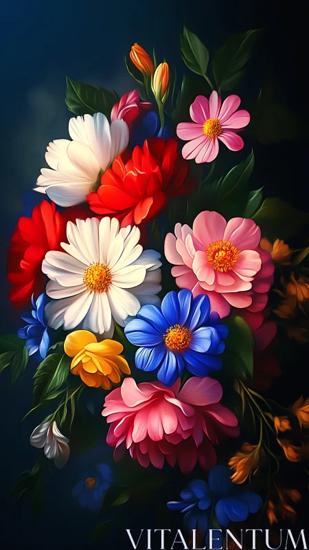 Vibrant Floral Bouquet Against Dark Background.