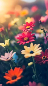 Vibrant Gerbera Daisies in Golden Garden Light.