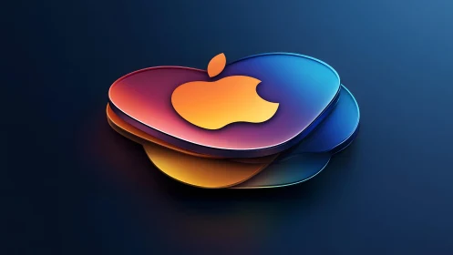 Vibrant 3D Apple Logo on Colorful Abstract Layers, Digital Art.
