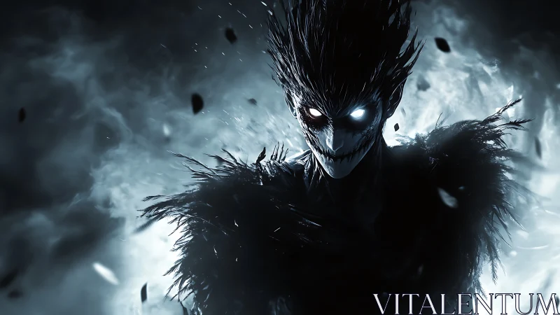 Sinister winged entity emerges from swirling lunar mist.