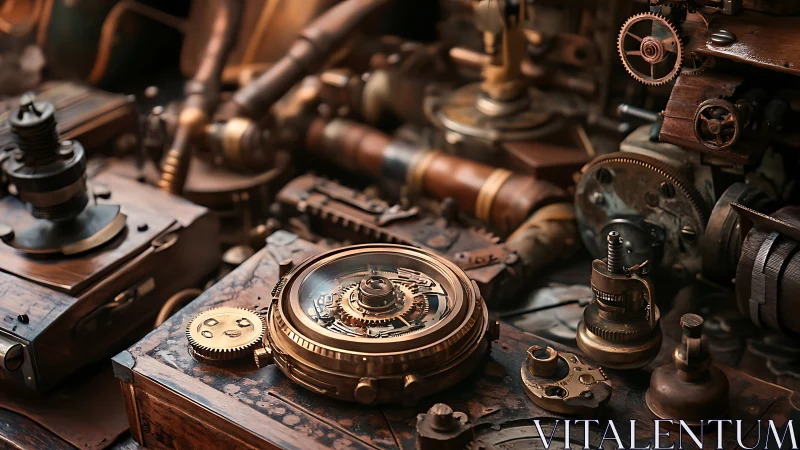 Precision brass mechanisms occupy a densely packed workbench