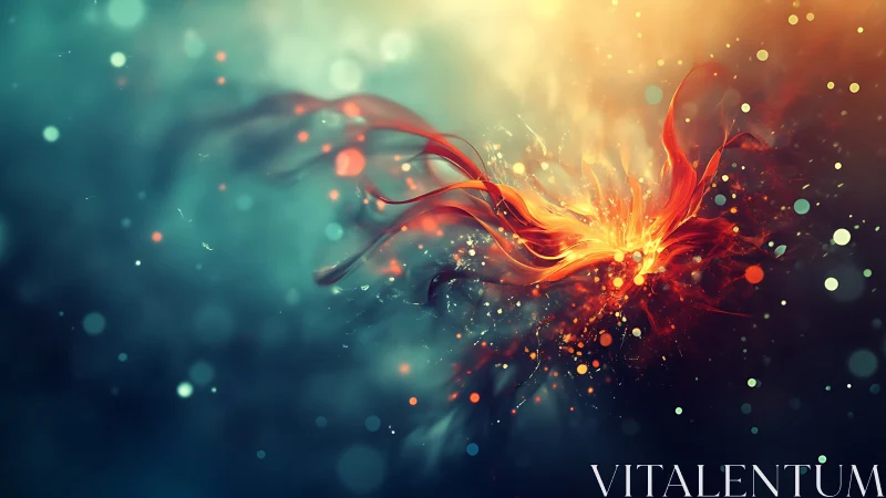 Radiant fireburst drifts through glowing cosmic mist