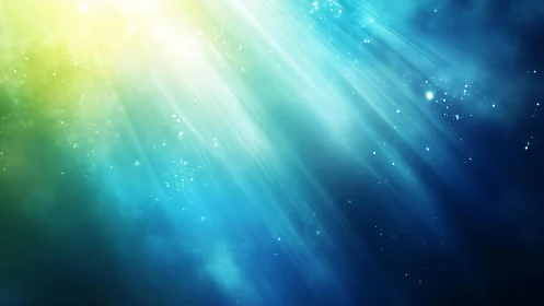 Abstract sunlight beams through water in vibrant blue and yellow style.