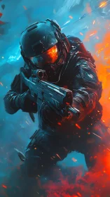 Armored infantry operative advances through bipolar thermal battlefield