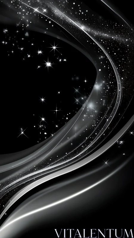 Starlit silver currents spiral across a velvet-black void.
