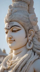 Marble Shiva statue close-up with serene divine expression.