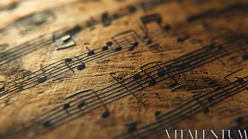 Weathered manuscript with softly lit musical notation detail.