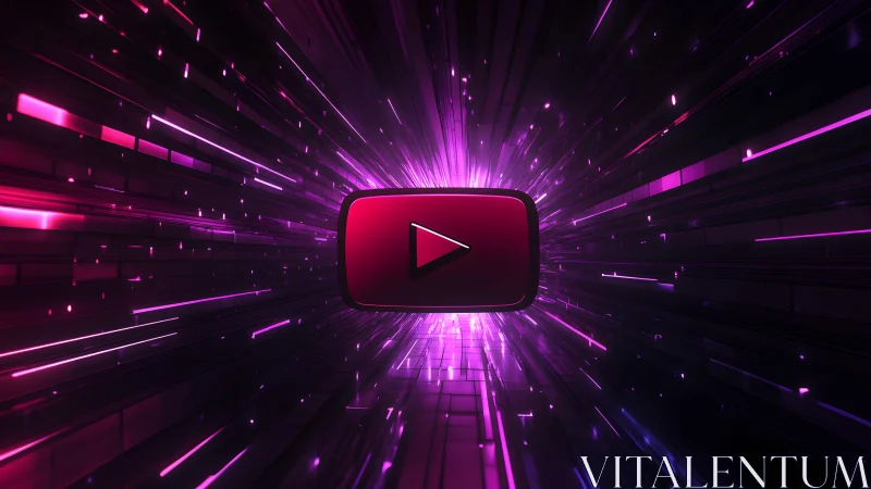 Futuristic YouTube Play Button with Neon Light Effects in Digital Style.