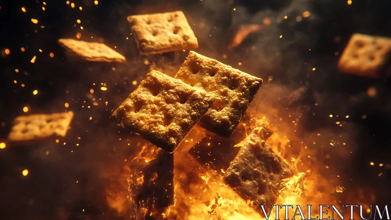 Flaming Crackers Suspended in Fiery Particle Explosion