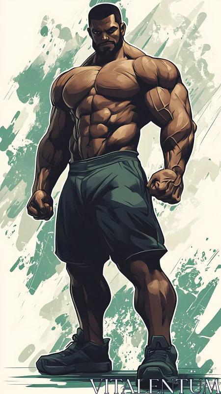 Muscular male figure in athletic shorts and sneakers.