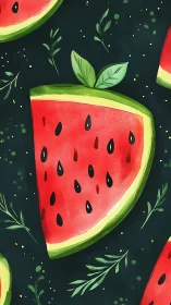 Watermelon slice pattern on dark green background.